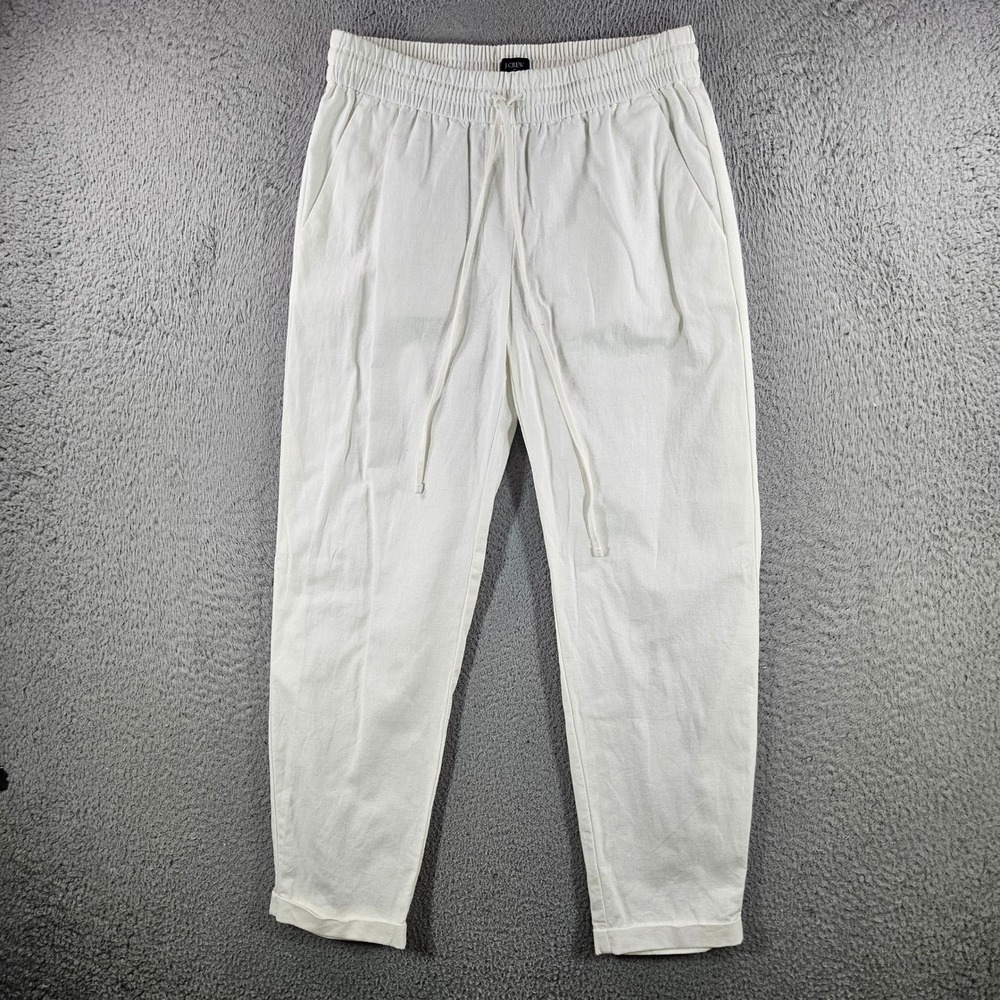 J.Crew Womens White Linen Cotton Blend Drawstring Pull On Tapered Cuffed Pants 4